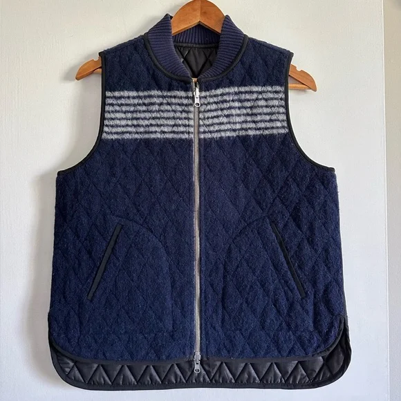 Madewell Blue/White Reversible Vest in Stripe Wool/Quilted Size Small EUC - Picture 3 of 15